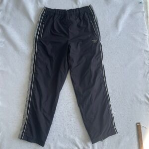 Reebok Track Pants Mens Medium Black Gray Mesh Lined Ankle Zip Windbreaker